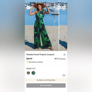 Cupshe Navy and Green Leaf Print Jumpsuit